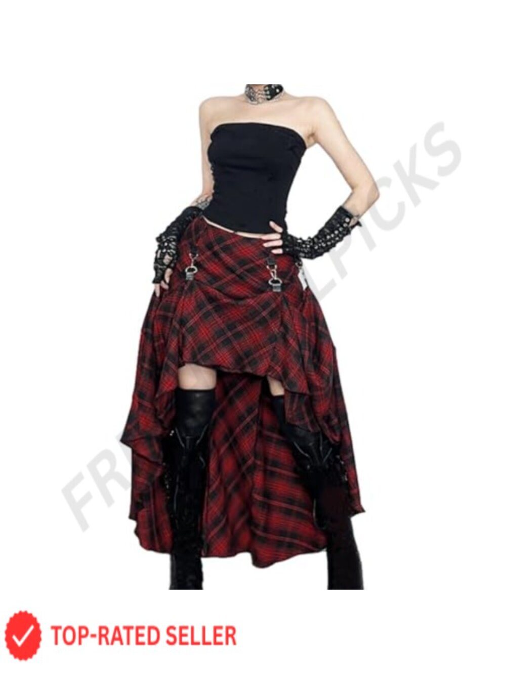 Gothic Plaid High Waist Asymmetrical Long Maxi Skirt Emo Grunge
